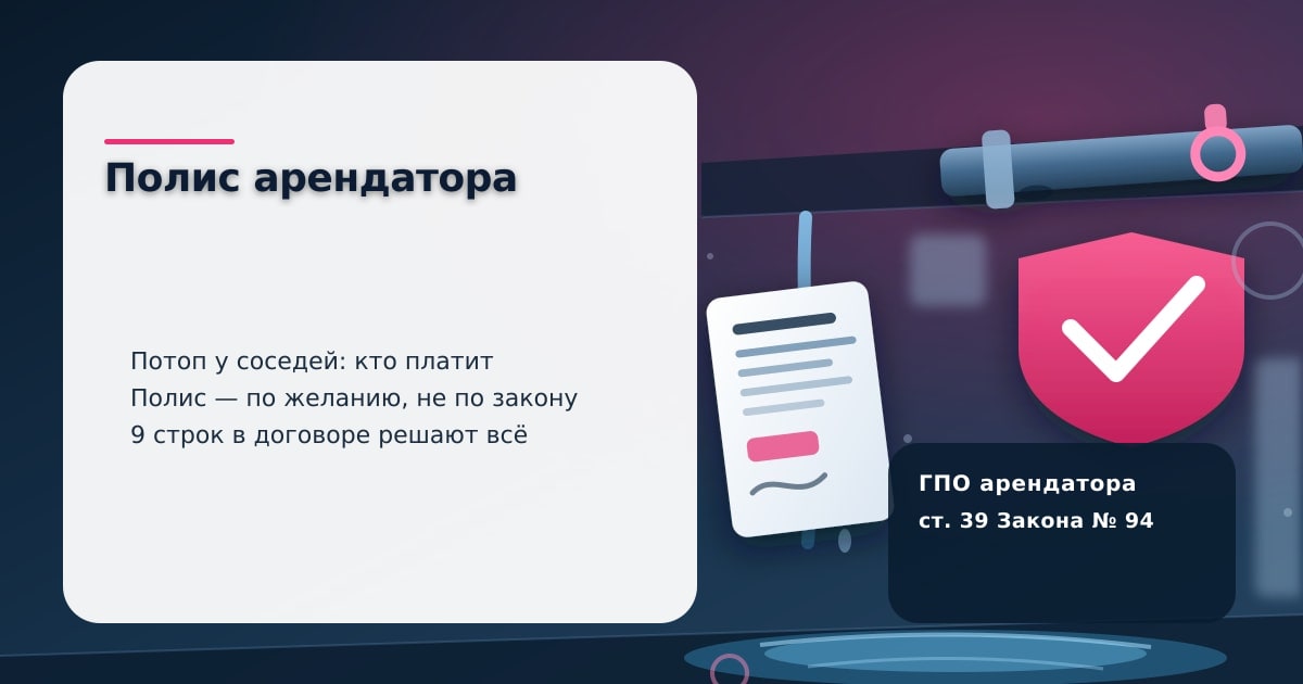 Арендатор съёмной квартиры разбирает лужу под трубой и держит в руках договор страхования