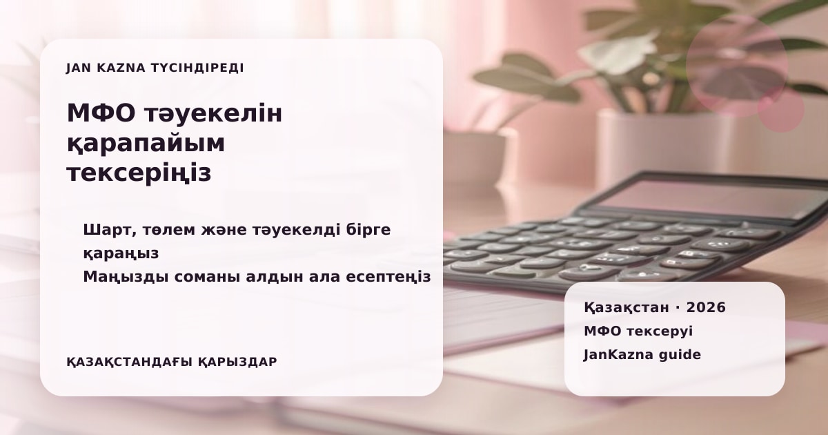 JanKazna стиліндегі пастельді кеңсе көрінісі, МФО шартын және лицензиясын тексеру карточкасы