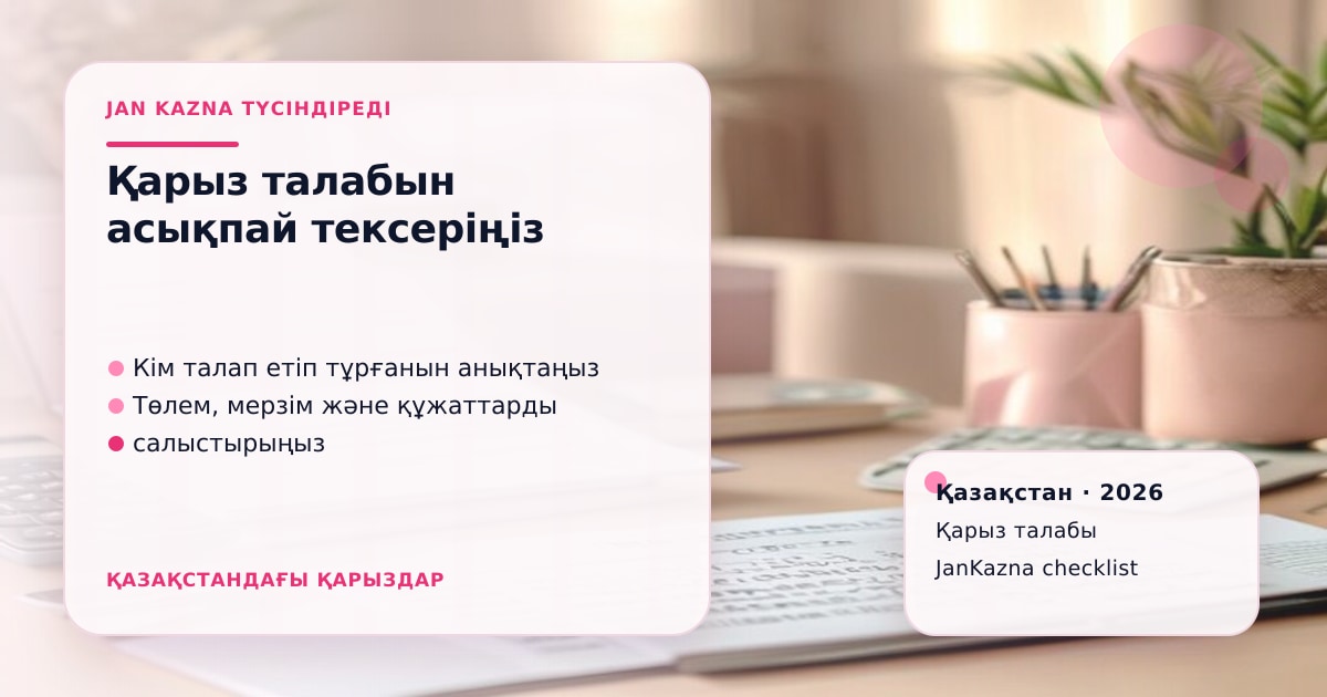 JanKazna стиліндегі пастельді кеңсе көрінісі, қарыз талабын және құжаттарды тексеру карточкасы