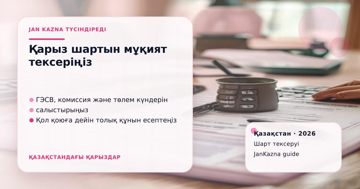 JanKazna стиліндегі пастельді кеңсе көрінісі, қарыз шартын тексеру карточкасы