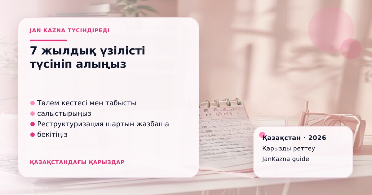 JanKazna стиліндегі пастельді кеңсе көрінісі, қарызды реттеу және төлем жоспары карточкасы