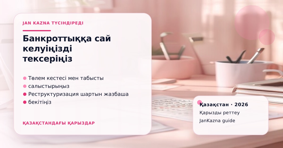 JanKazna стиліндегі пастельді кеңсе көрінісі, қарызды реттеу және төлем жоспары карточкасы