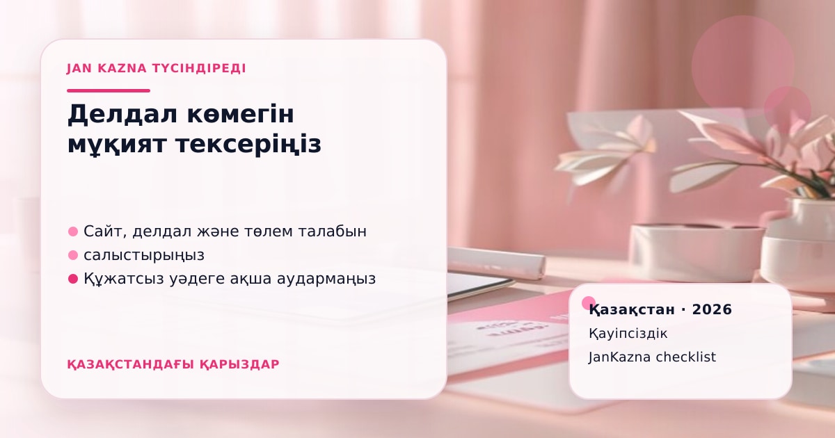 JanKazna стиліндегі пастельді кеңсе көрінісі, күмәнді қаржы ұсынысын тексеру карточкасы