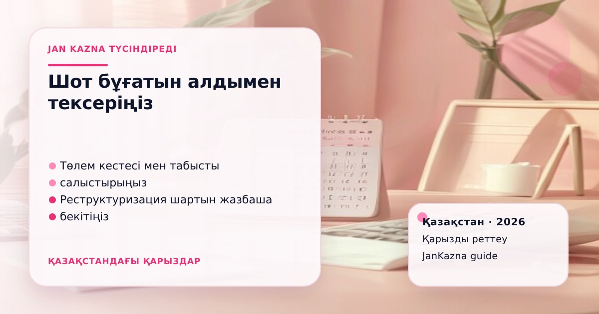 JanKazna стиліндегі пастельді кеңсе көрінісі, қарызды реттеу және төлем жоспары карточкасы