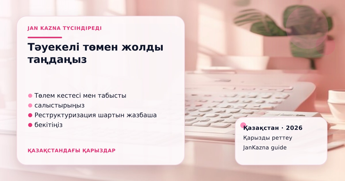 JanKazna стиліндегі пастельді кеңсе көрінісі, қарызды реттеу және төлем жоспары карточкасы