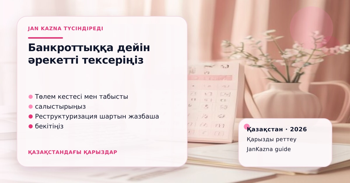 JanKazna стиліндегі пастельді кеңсе көрінісі, қарызды реттеу және төлем жоспары карточкасы