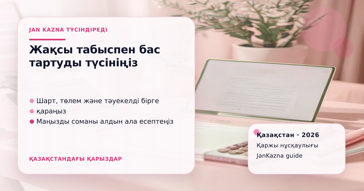 JanKazna стиліндегі пастельді кеңсе көрінісі, қаржы шешімін тексеру карточкасы