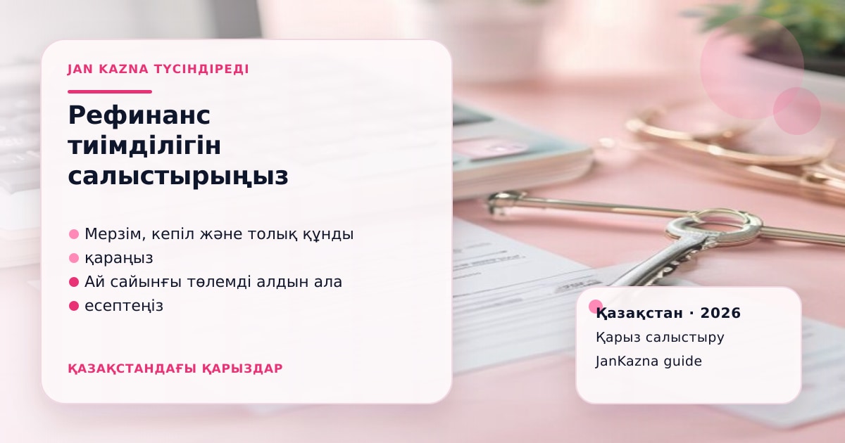 JanKazna стиліндегі пастельді кеңсе көрінісі, қарыз түрлерін салыстыру карточкасы