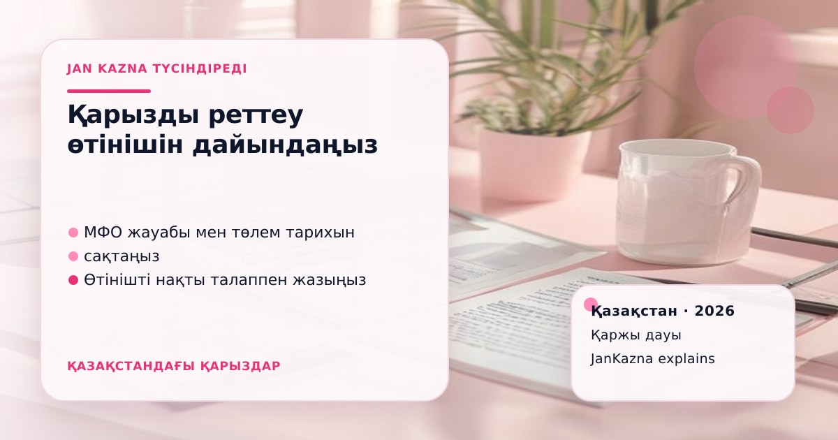 JanKazna стиліндегі пастельді кеңсе көрінісі, қаржы дауын құжатпен дайындау карточкасы