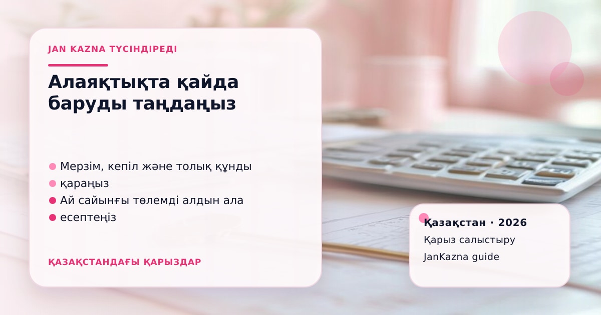 JanKazna стиліндегі пастельді кеңсе көрінісі, қарыз түрлерін салыстыру карточкасы