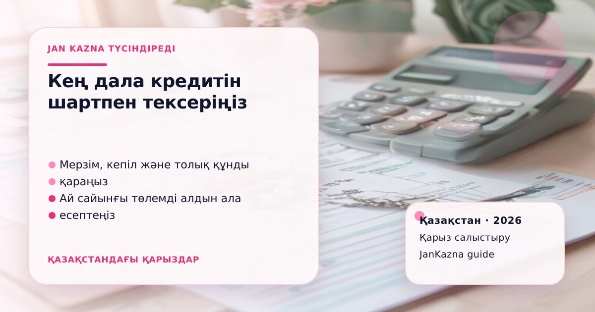JanKazna стиліндегі пастельді кеңсе көрінісі, қарыз түрлерін салыстыру карточкасы