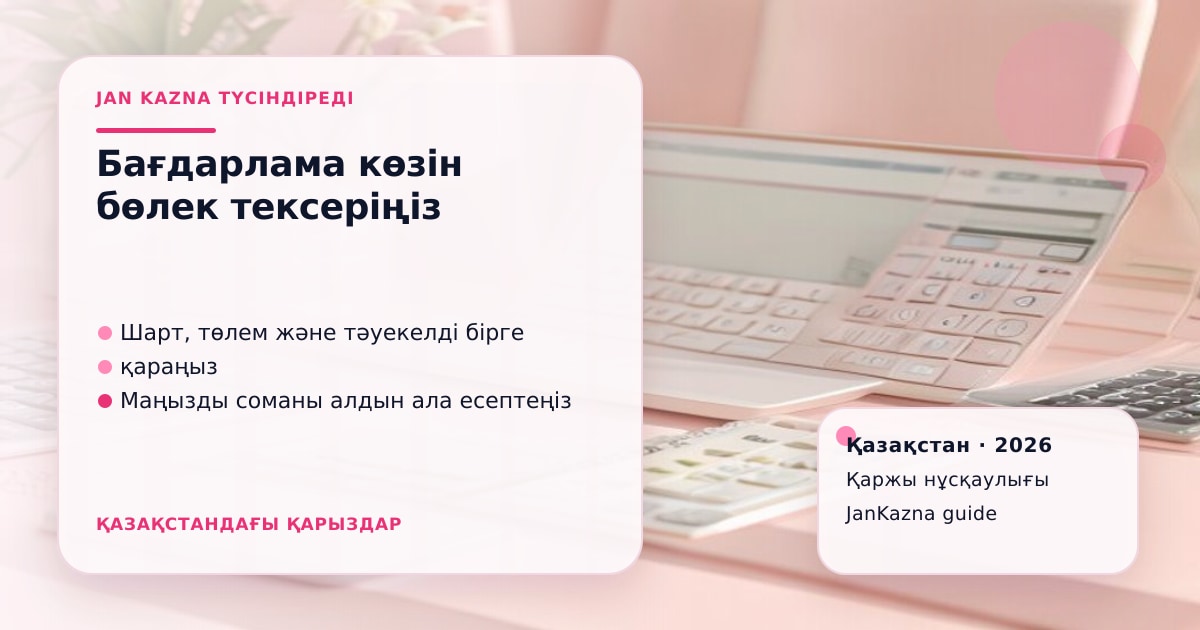 JanKazna стиліндегі пастельді кеңсе көрінісі, қаржы шешімін тексеру карточкасы
