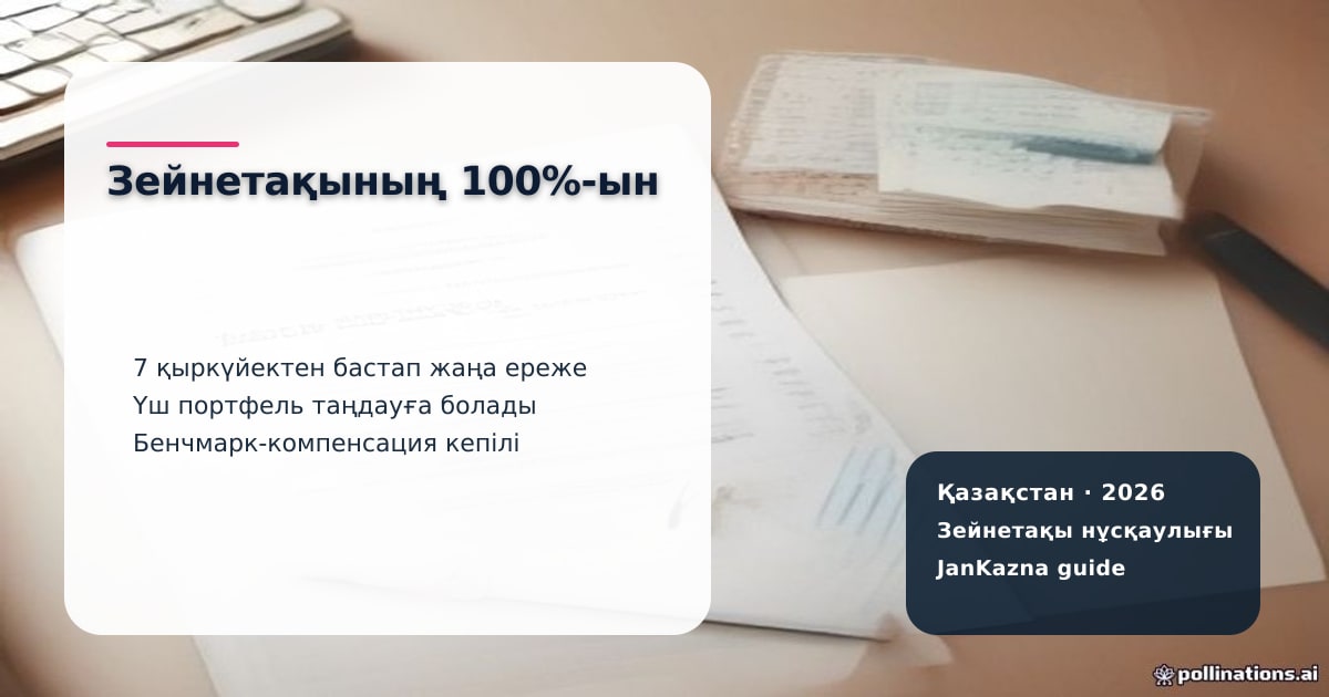 JanKazna стиліндегі пастельді кеңсе көрінісі, зейнетақы жинақтарын басқаруға беру карточкасы